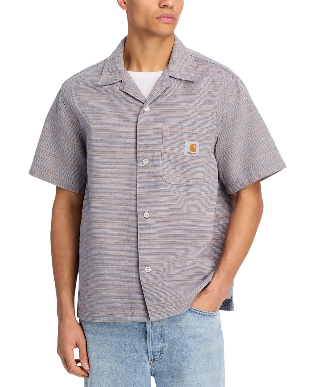 Carhartt WIP Gellar Camp Shirt Mens XXL Multicolor Jacquard Stripe Short Sleeve